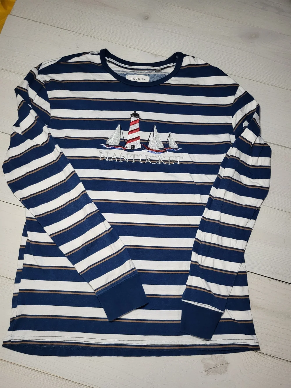 Lot Of 2 PacSun Tops Nautical Embroidered Striped Long Sleeve Tee & Zip Jacket.